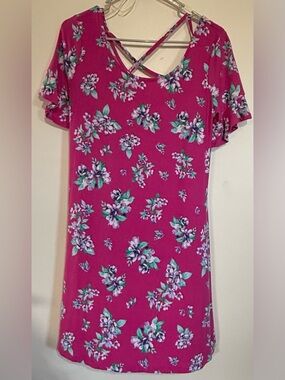 Just Be Fuchsia Floral Crisscross back Dress